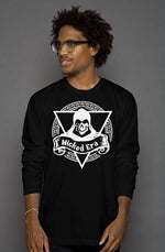 Load image into Gallery viewer, Cloaked Death Shield Long Sleeve Tee - Black - TatteredTs
